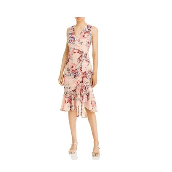NWT Eliza J Textured Floral Ruched Dress Pink Size 6 - Picture 1 of 6